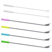 GFDesign 10.5" Extra Long Spoon Straws Stirrer SUS 304 Food-Grade 18/8 Stainless Steel Reusable and Durable - Set of 4 with 2 Cleaning Brushes
