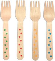 CaterEco 100-Piece Birchwood Compostable Forks, Stars Print