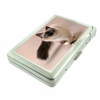 Cigarette Case with Built in Lighter Silly Cat Kitten S8 Smoking King Size Cigarettes Silver Metal Wallet 4" X 2.75" RFID Protection
