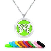 Hollow Butterfly Aromatherapy Essential Oils Diffuser Necklace-Stainless Steel Locket Pendant with 12 Colorful Pads