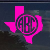 Texas Custom Circle Monogram Initials Vinyl Decal Sticker for Cars YETI Cup Laptop (5"x5", Hot Pink)
