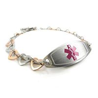 My Identity Doctor Custom Medical ID Bracelet with Free Engraving - 1cm Steel Rose Hearts - Purple - Wrist Size 7.5 Inch