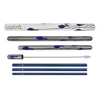 LASTRA High Fashion Reusable Stainless Steel Straw Set 3 Metal Nested Drinking Straws Stainless Steel Housing Wide Smoothie Straw Standard Soda Straw and Hot Beverage Sip/Stir Straw (Blue Bird)