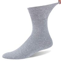 Forcool Crew Socks Diabetic, Non Binding Loose Top Anti Blister Full Cushion Cotton Dress Diabetic Edema Dress Socks with Seamless Toe for Men and Women, 1 Pair Gray Large