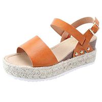 LONGDAY ❤ Women Espadrille Sandal Platform Wedge Halter Ankle Strap Open Toe Faux Leather Studded Wedge Summer Sandal Orange