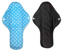 12"x7.25" Large Reusable 5 Layer Cloth Menstrual Pads Sanitary Napkins - 1 Bamboo Charcoal Absorbing, 3 Microfiber & 1 PUL Waterproof Layer (6-Pack, Fleece - Polka Dots, Turquoise)