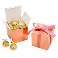 AWELL Rose Gold Gift Candy Box Bulk 2x2x2 inches with Vintage Pink Ribbon Party Favor Box,Pack of 50