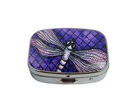 Baoquan Custom Silver Square Glass Pill Case Medicine Vitamin Organizer Pocket Decoration Gift (Dragonfly)