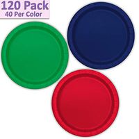 120 Paper Dessert Plates (7") - Navy Blue, Emerald Green, Red - 40 Per Color, 3 Colors - Great Assortment for Birthday Parties, Weddings, Holidays, Baby Shower, Celebrations, and more