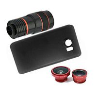 Apexel 4 in 1 Wide Angle Macro Lens + Fisheye Lens + 8X Telephoto Camera Lens Kit with Back Case Cover for Samsung Galaxy Note 5 Red