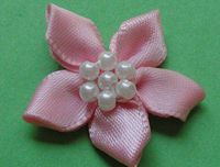 50pcs Satin The Ribbon Flowers with The Appliques Craft DIY Wedding Pearls (Pink)