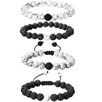 BBTO 4 Pieces Howlite Bracelet Lava Stone Diffuser Bracelet Couples Bracelet Aromatherapy Bracelet Set for Essential Oil (Style Set 1)