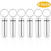 TEESHLY 6 Pcs Pill Box with Keychain, Aluminum Waterproof Pill Case Organizer Drug Storage Holder Container for Outdoor Travel Camping (Round Bottom, Long, Silver)