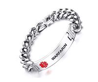 VNOX WARFARIN Bracelet Stainless Steel Medical Alert ID Bracelet for Unisex 8.3"