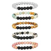 Adramata 5Pcs Lava Rock Stone Aromatherapy Essential Oil Diffuser Bracelet for Women Natural Gemstone Healing Crystal Bracelet