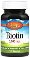 Carlson - Biotin, 5000 mcg, Healthy Hair, Strong Nails & Energy Production, 100 Capsules