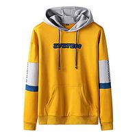 Men Hoodies Autumn Patchwork Long Sleeve Sport Pullover Tops Casual Plus Size Hooded Sweatshirts with Pockets Yellow