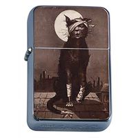 Perfection In Style Silver Flip Top Oil Lighter Vintage Cat Design 015