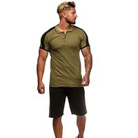 XGUMAOI Men Leisure Short Sleeve Stripe Collision Color Shorts Sports Thin Sets (S, Army Green)
