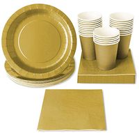 Gold Party Supplies (Serves 24 Guests) Disposable Dinnerware Set Includes Paper Plates, Cups and Napkins
