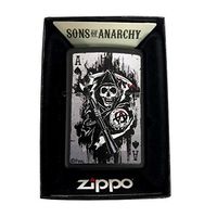 Zippo Custom Lighter - Matte Black Sons of Anarchy FX Television Motorcycle Ace of Spades Playing Card Death Skeleton Scythe