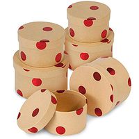 NW Brown Kraft Round Shaped Boxes with Metallic Red Dots - 2 Piece Set - 2 Sets