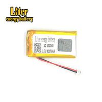 BIHUADE 3.7V 302060 400mAh Jst Ph1.0 Connector Plug Lithium Polymer Li-Po Battery Lithium Ion Polymer Rechargeable Battery for MP4 GPS MP3 Bluetooth Stereo DIY Gift (302060)