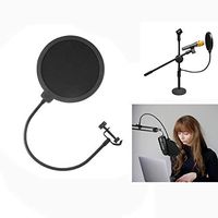 Microphone Pop Filter, Mosunx Dual Layered Wind Pop Screen with A Flexible 360° Gooseneck Clip Stabilizing Arm, Microphone Accessories for Vocal Recording (Black, Universal)