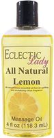 All Natural Lemon Massage Oil, 4 oz, 100% Natural Ingredients, With Sweet Almond Oil and Organic Jojoba Oil, Preservative Free