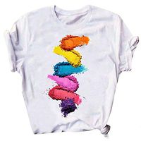 Coupondeal Womens Santa Claus Elk Cosmetics Printed Short Sleeve Round O-Neck Blouse Tops(White 2,S)