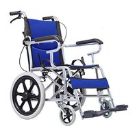 Chunse Portable Folding Wheelchair, Travel Wheelchair with Attendant Handbrakes for The Elderly,Blue