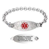 Divoti Custom Engraved Medical Alert Bracelets for Women, Stainless Steel Medical Bracelet, Medical ID Bracelet w/Free Engraving – Lovely Filigree Tag w/Elegant Rolo-Red-6.0"