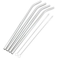 GFDesign Big Drinking Straws Reusable 12 Inches Extra Long 9mm Extra Wide SUS 304 Food-Grade 18/8 Stainless Steel - Set of 4 with 2 Cleaning Brushes - Bent