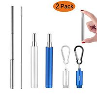 Reusable Metal Straws Telescopic Stainless Steel Drinking Straws Portable Collapsible Straw with Case 2 Pack Silver/Dark Blue