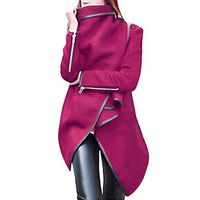 CHIDY Womens Vintage Trench Coat High Low Hem Open Front Loose Wrap Wool Blend Pea Coat Outerwear(Large,Hot Pink)