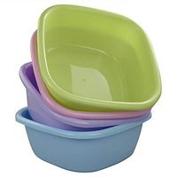 Ponpong 12 Quart Plastic Suqare Dish Pan Tub Washing Basin, Light Blue Light Green Pink Purple, 4 Pack