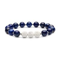 Bivei Aromatherapy Lava Stone Essential Oil Diffuser Bracelet Semi Precious Gemstone Round Beads Crystal Bracelet(Lapis Lazuli)