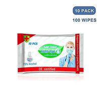 Portable Disinfectant Wipes 75% Alcohol Large Size Home Office, Car Cleaning Sterilization Wet Wipes for Adults and Children’s Skin Cleaning (10 Pack/100Pcs)