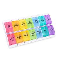 AM PM Weekly Pill Organizer, 2 Times A Day Large Daily Pill Case with Tray, Push Button Design for Travel Vitamin Fish Oil Supplement Container Box Prescription Arthritis Medication - Rainbow