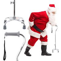 Pivit Lightweight Adjustable Quad Cane | Small Base Walking Stick for Men & Women | Comfortable Right Left Staff Hand Grip for Stability Support | 4 Tip Four Prong Sturdy Aluminum Travel Aid (Silver)