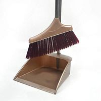 Soft Wool Broomstick Broomstick, Large Stainless Steel Pole Broomstick, Light Brown Broom Dustpan 2 Sets 3 Rows of Dense Wool