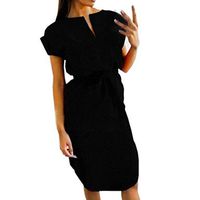 Womens Dress, Ladies Casual Bandage V Neck Sexy Solid Baggy Short Sleeve Midi Dress Evening Party Clothing (M, Black)