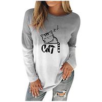Sunhusing Women's Casual Round Neck Tie-Dyed Gradient Color Cat Letter Printed Pullover Tops Sweatshirt(Gray,L)