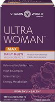 Vitamin World Ultra Woman Max Daily Multivitamins 180 Caplets, Hair Skin Nails, Antioxidant Support, Immune Health,Coated, Timed-Release, Gluten-Free