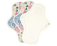 LOHAN Sabrina Oganic 100% Cotten Menstrual Pads Reusable Washable Flower Pattern Sanitay Pads with Wings Made in Korea (3Pad 10 inch M Size)