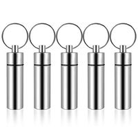 5pcs Aluminum Waterproof Pill Holder, Portable Pill Organizers Box with Keychains, Mini First Aid Drug Storage Holder Container for Daily Use and Outdoor Camping Travel (Silver)