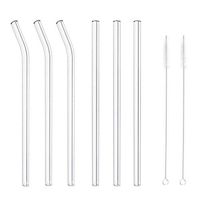 PROKTH Glass Straws, Clear Bent 7.87x0.31 inch Drinking Straws Reusable Straws Healthy, Reusable, Eco Friendly, 6-Pack with Cleaning Brush