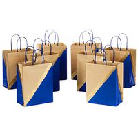 Hallmark 9" Medium Paper Gift Bags (Pack of 8 - Blue & Kraft) for Birthdays, Weddings, Father's Day, Graduations, Baby Showers, Bridal Showers, Care Packages, May Day