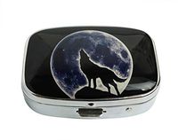 XUTAI Custom Personalized Square Stainless Steel Silver Glass Travel Pill Case Vitamin Decoration Box (Howling Wolf)