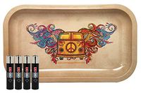 Clipper Lighter “Leaf Lock Gear Controller” Design (4 lighters) with Rolling Paper Depot Rolling Tray (Hippie Van)